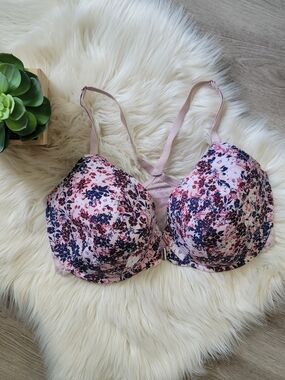 Adore Me Front Close Underwire Bra 36DDD Floral Plum Pink Racerback Lace Trim